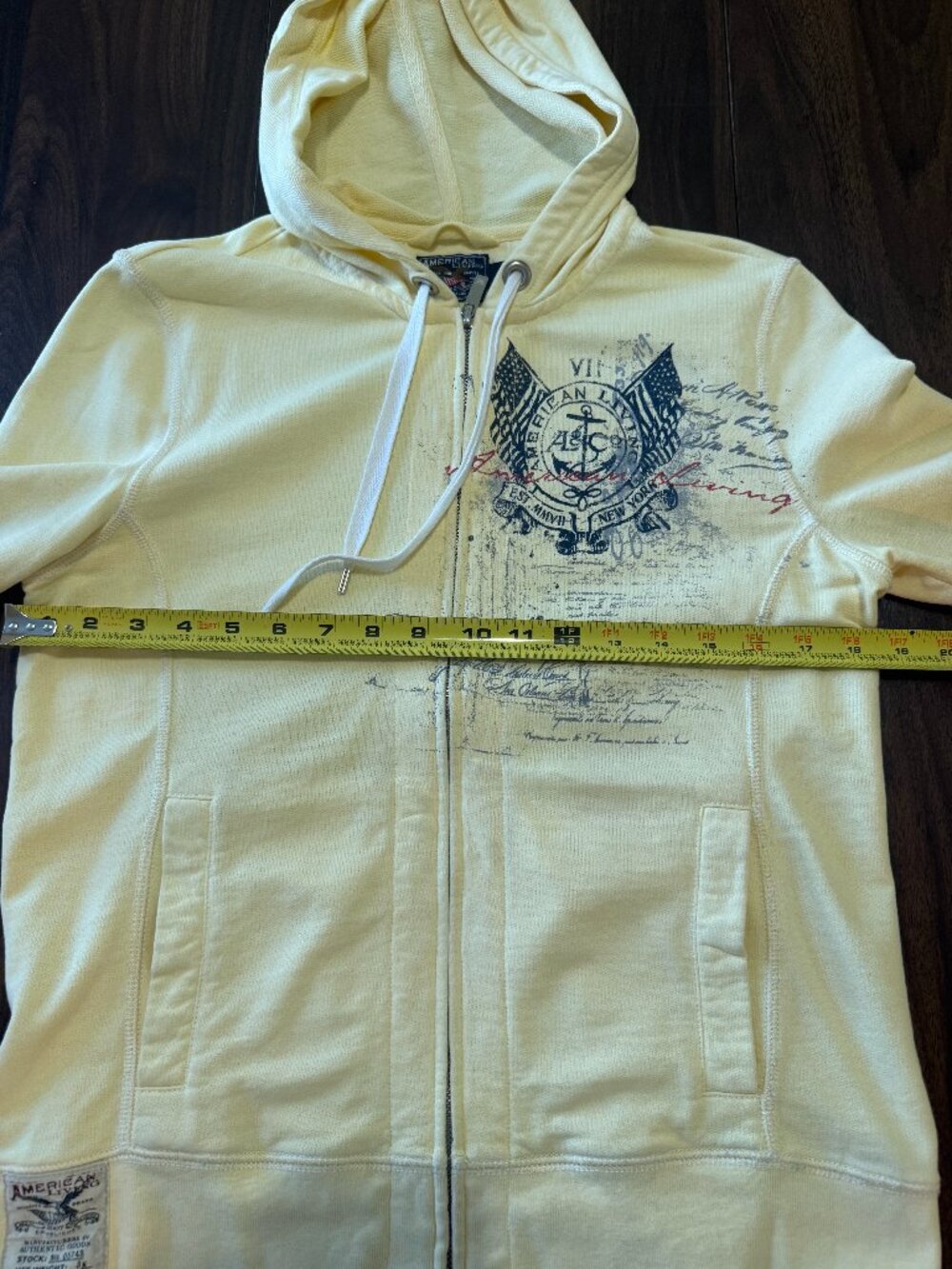 American Living Unisex Vintage Yellow Graphic Zip-up Hoodie M - Picture 10 of 11